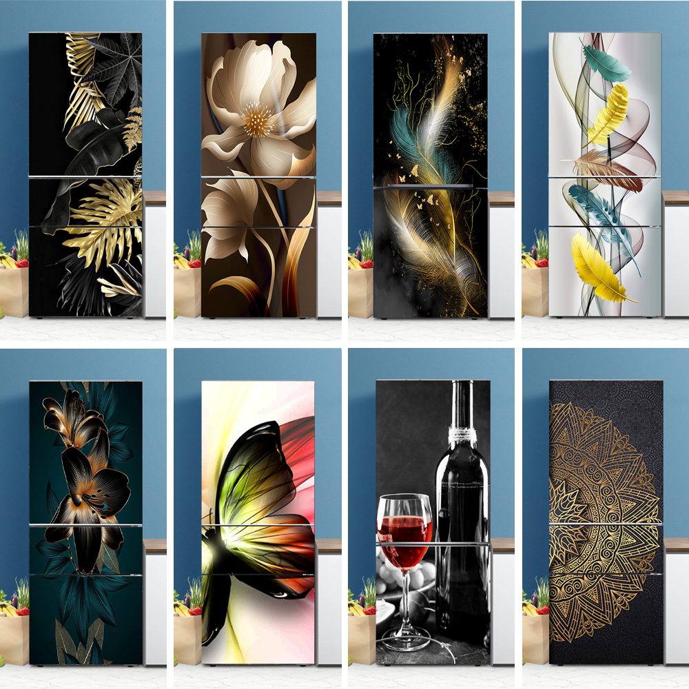 Wine Beer Refrigerator - Black Gold Plants Leaf Fridge Mural